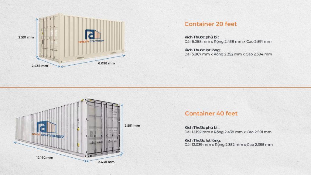 Kích thước container 20 feet và 40 feet tiêu chuẩn